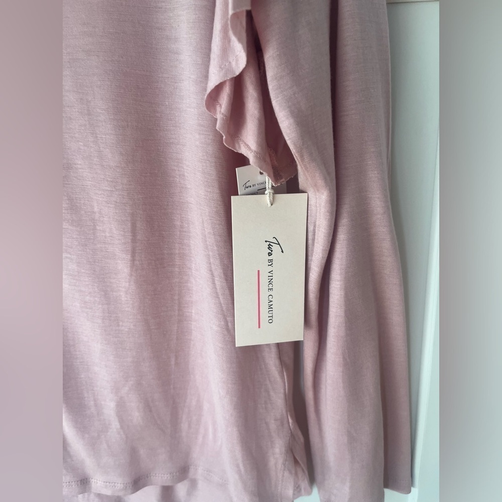 VINCE CAMUTO Ruffled-Sleeve Lyocell Top Sz. M powder pink NWT - Picture 2 of 6
